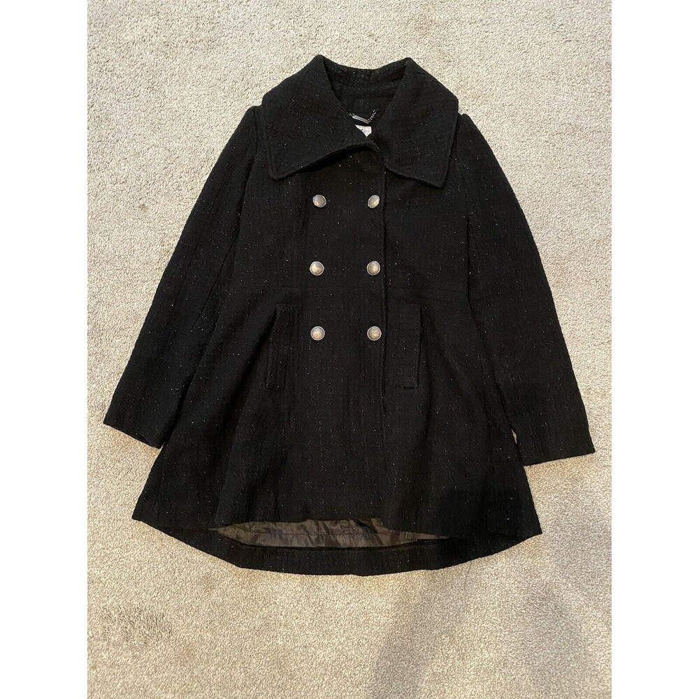 Worthington Double Breasted Coat Textured Black‎ Coat with Sparkle (M)